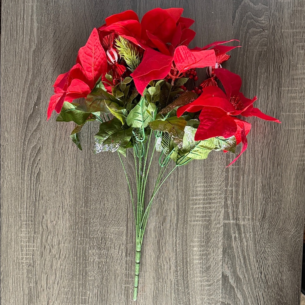 Red Poinsettia Floral Stem Bouquet